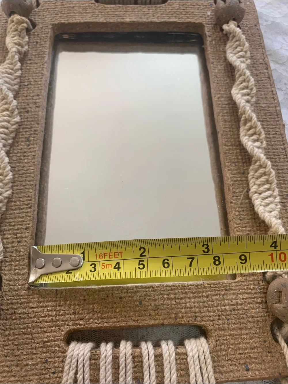 Vintage Boho Macrame Mirror Wall Hanging Textured Craft Frame & Tassels Decor